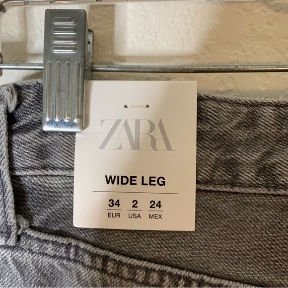 Zara womens gray mid rise full length wide leg jeans 2 NWT - Picture 6 of 11